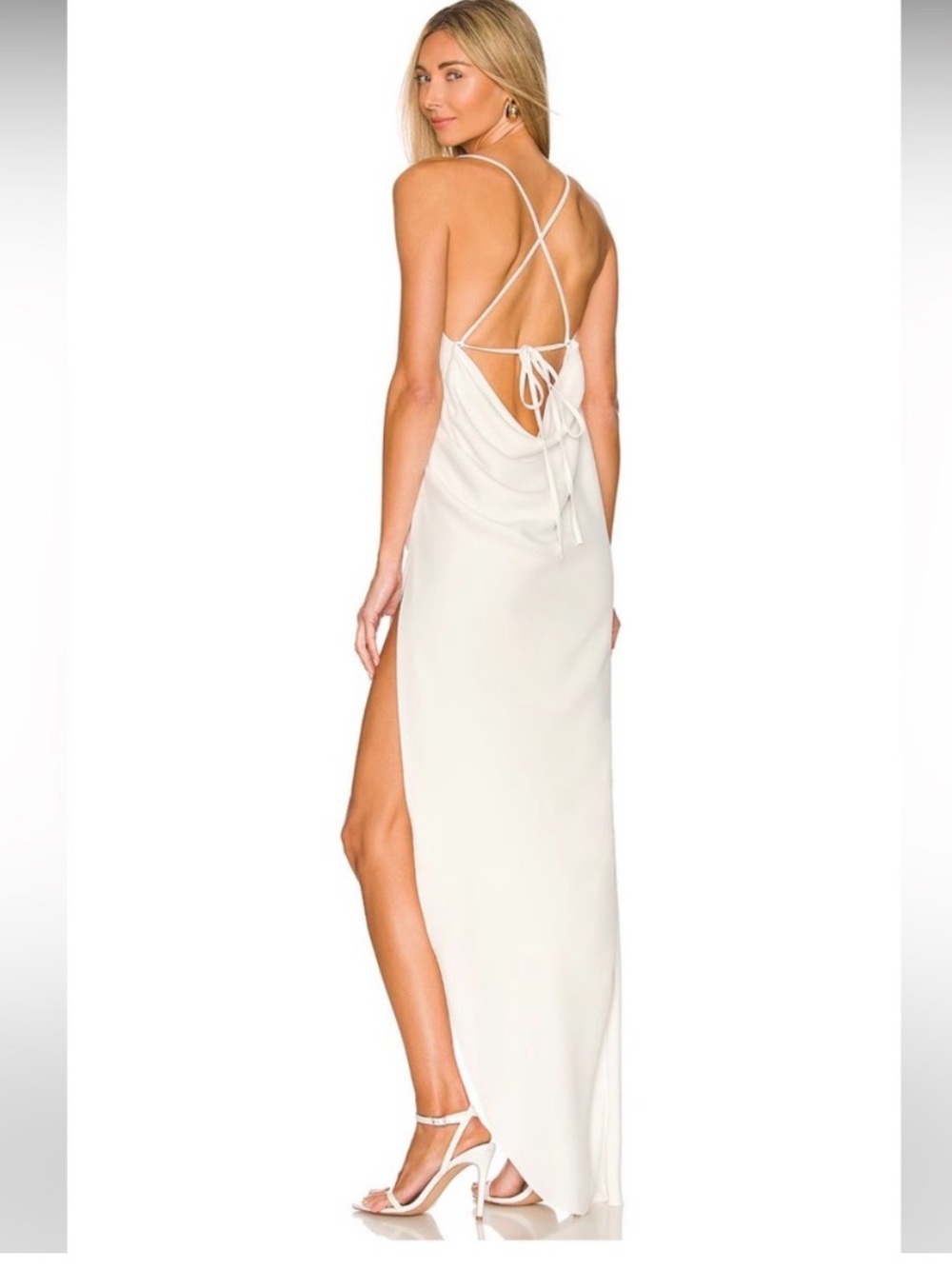 Amanda Uprichard Ivory Backless Slip Maxi Dress with Side Slit